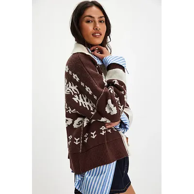 Shelby Cardigan at Free People in Chocolate Combo, Size: XL