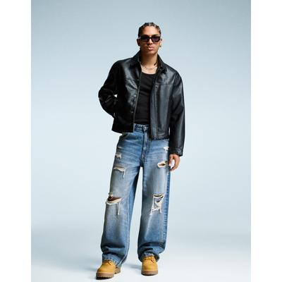 Bershka Ripped Super Baggy Jeans Men 26 Blue