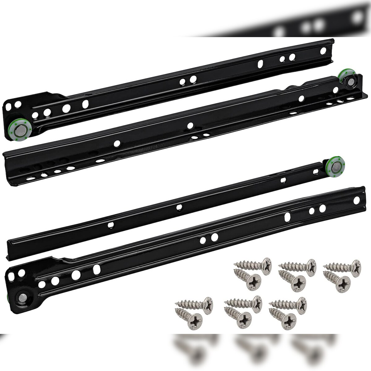 ID Dinkel 1 Paar Schubladenschienen Rollenführung Teilauszug Schwarz 300mm Schubladenauszug Schienen Image