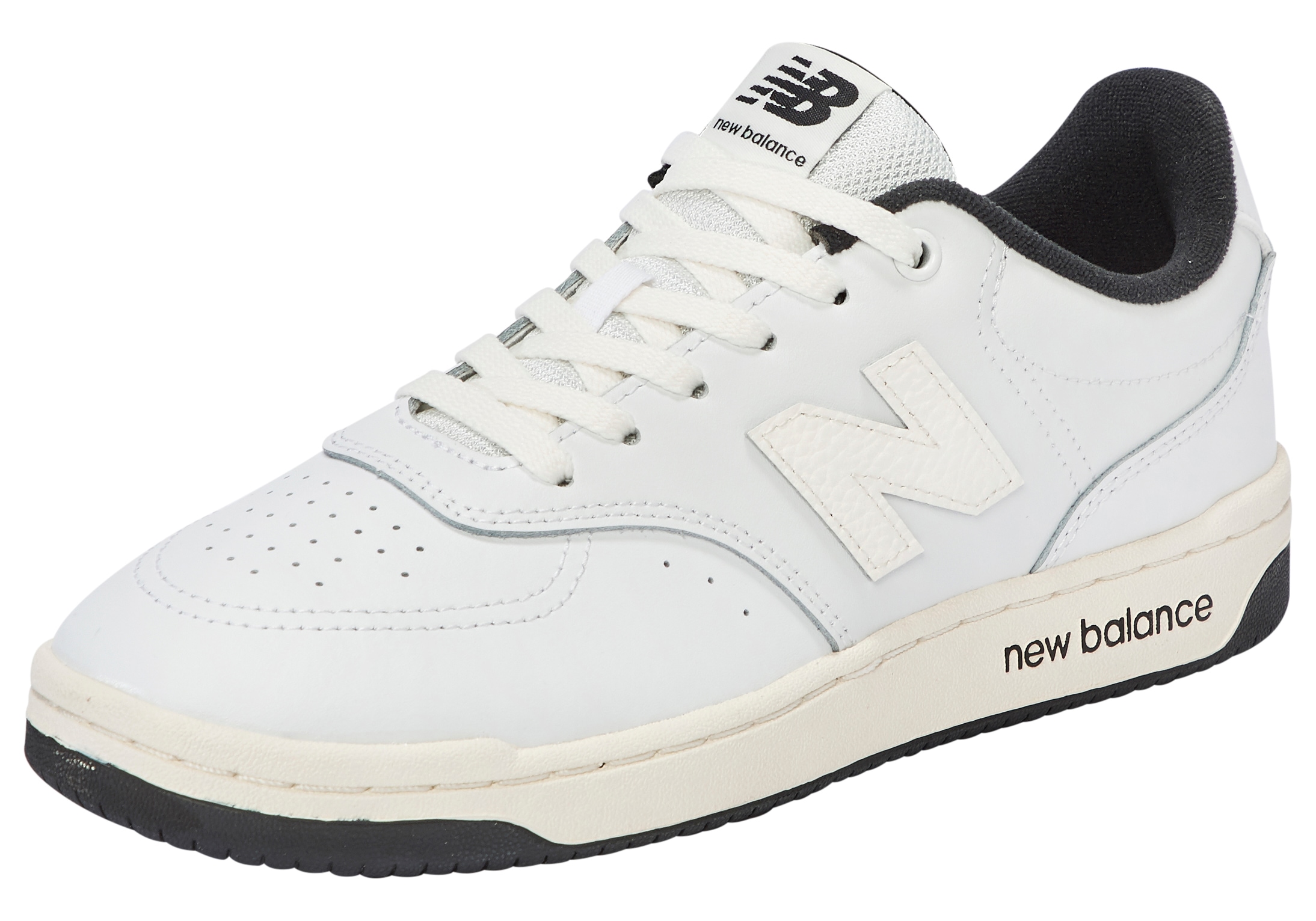 Sneaker NEW BALANCE "BB80", Damen, Gr. 43, weiß, sea salt, schwarz, Leder, Textil, mehrfarbig, Schuhe Sneaker, von dem New Balance 550 inspiriert