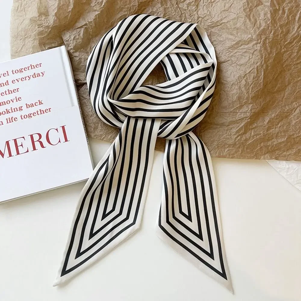 1PCSHeadband Wraps Weibliche Schal Halstuch Streifen Französisch Koreanischen Stil Schals Gedruckt Schal Kleinen Langen Schal Seide Schal Image
