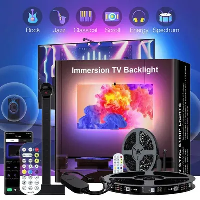 LED RGBIC Strip Lights for 45-75 inch PC TV Monitor, TV LED Screen Backlight with Camera Sensor, Music Sync TV Behind Lights