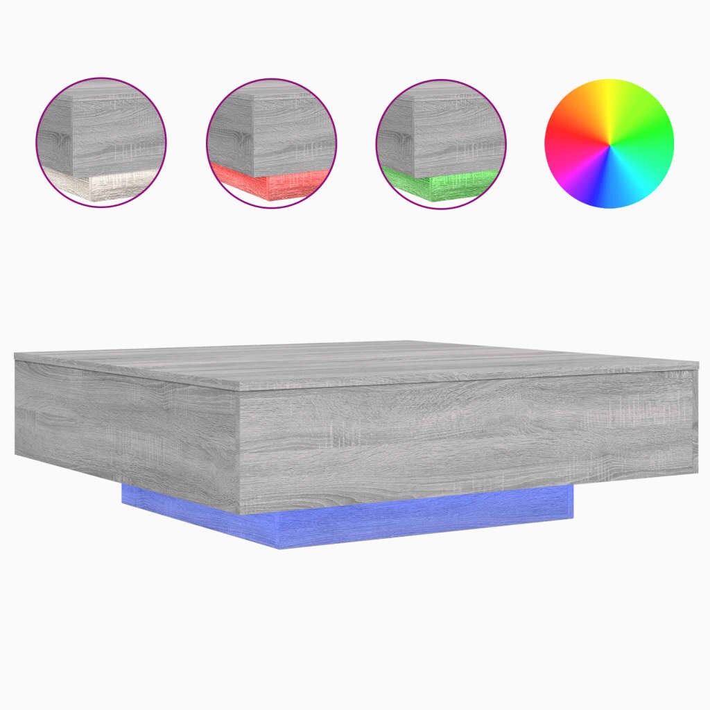 vidaXL Couchtisch mit LED-Leuchten Grau Sonoma 100x100x31 cm Image