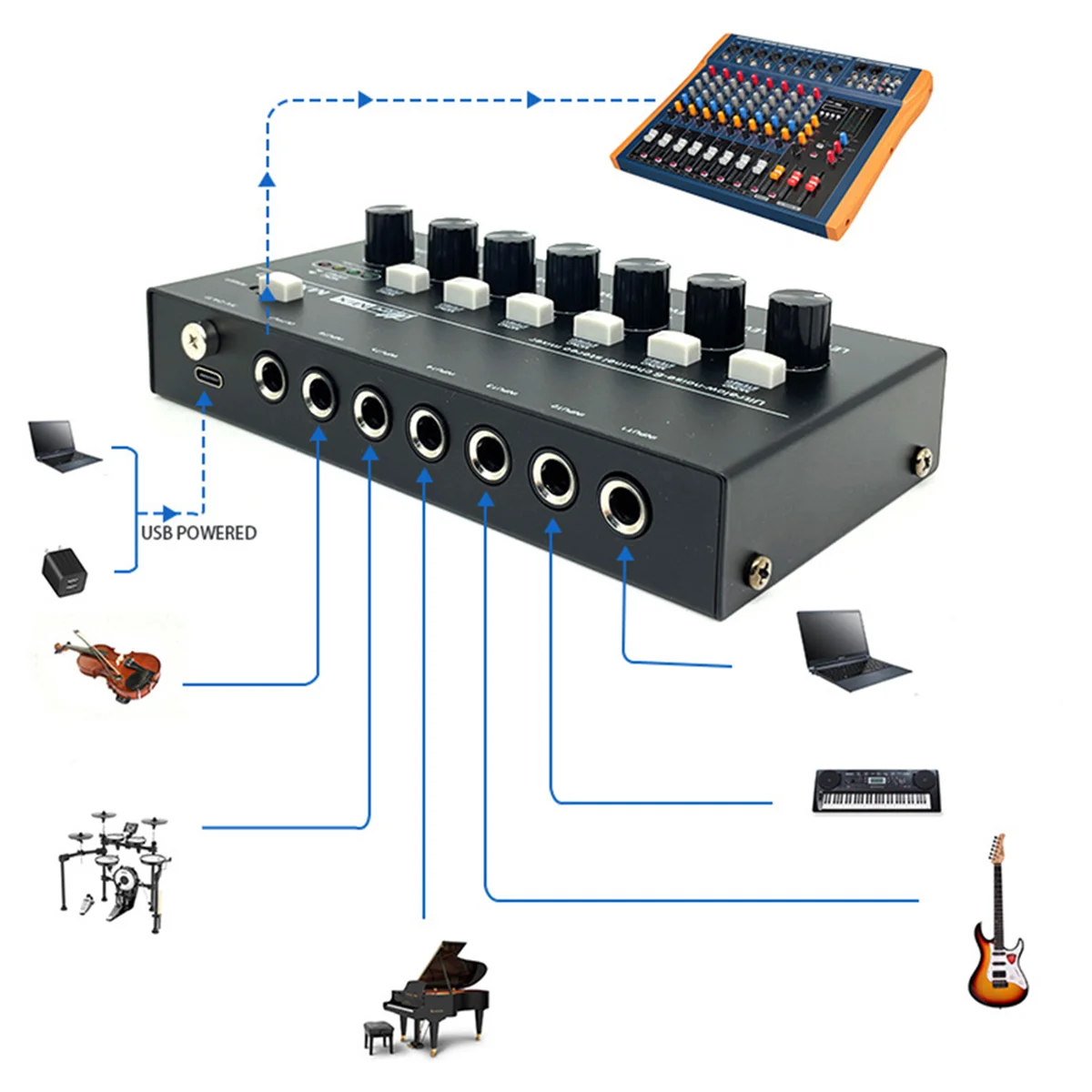 A43M MX600 Ultra Low-Noise 6-Kanal Line Mixer Stereo/Single Track Switch Mikrofon Vorverstärker Image