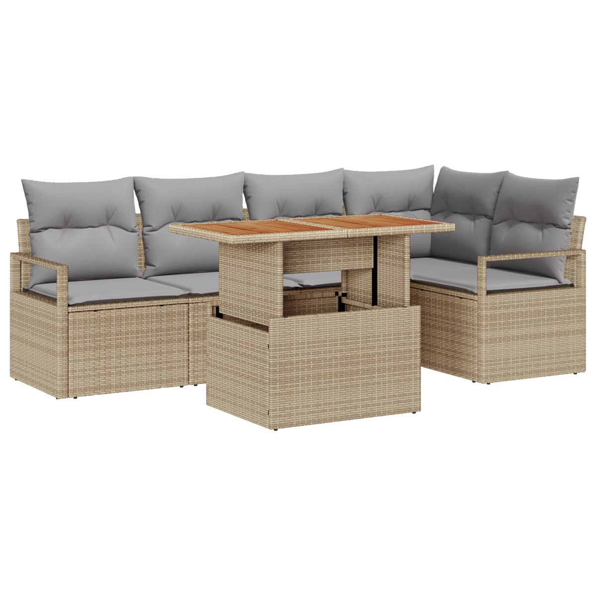vidaXL 6-teiliges Garten-Sofa-Set mit Kissen Beige Poly Rattan Image