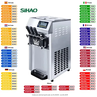 VEVOR Commercial Soft Serve Ice Cream Machine - Pre-Cooling System, 18L/H Portable High Capacity for Food Trucks & Dessert Shops