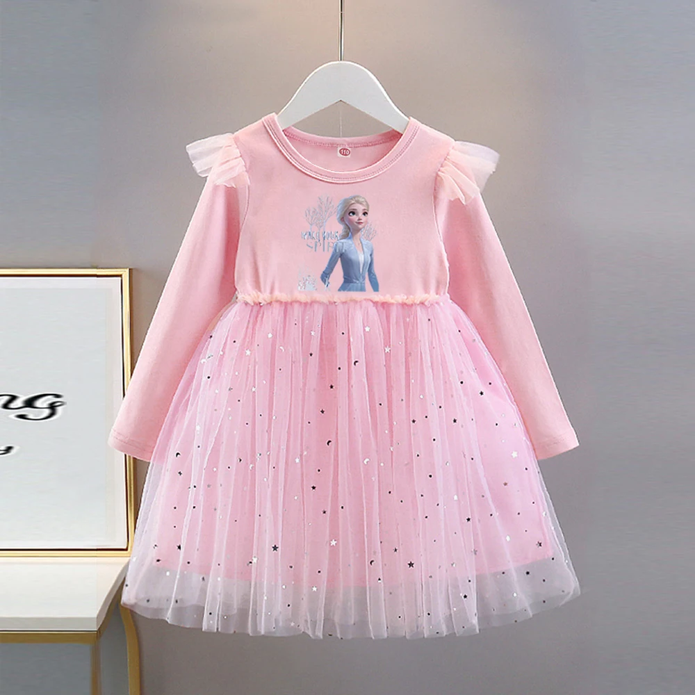 Neue Elsa Prinzessin Langarm Kleid Disney Baby Mädchen Kleid Frühling Herbst Kleid Für Kinder Kleidung Gefrorene Anna Party Kleid Image