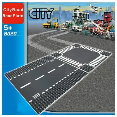 Klassische Stadt Straße Grundplatte Block Gerade Crossroad Kurve T-Junction DIY Montage Bausteine Teile Grundplatte Geschenk Image