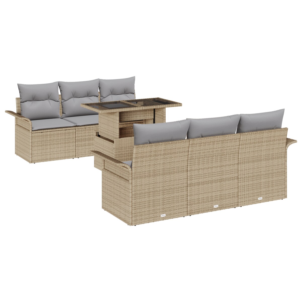 vidaXL 7-teiliges Garten Sofaset mit Kissen Beige Poly Rattan Image