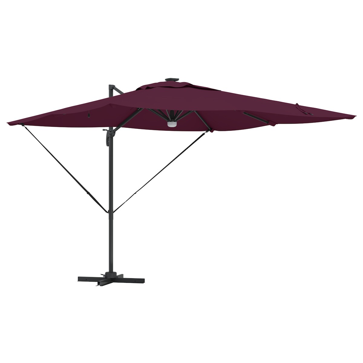 vidaXL Cantilever Roma Sonnenschirm mit LEDs in Bordeaux Rot, 286 x 285 x 270 cm, aus Aluminium Image