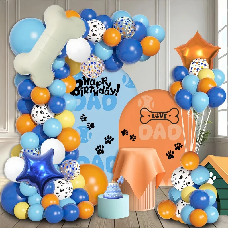 118-teiliges Ballonbogen-Set zum Thema Hundeknochen, großer Hundeknochen, blauer fünfzackiger Stern-Aluminiumfolienballon, der Hauptballon aus blauem und weißem Latex, geeignet für Geburtstag, Image