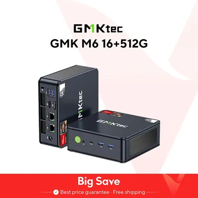 GMKtec M6 Mini-PC AMD R5 6600H 6-Core 12-Thread-Computer 16 GB DDR5 512 GB PCIe 3.0 SSD WiFi 6 BT5.2 Mini-PC Desktop-Computer