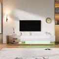 Comanlai Meuble TV 170 cm avec tiroirs, buffet meuble TV avec LED et étagères en verre, meuble TV pour salon et chambre à coucher