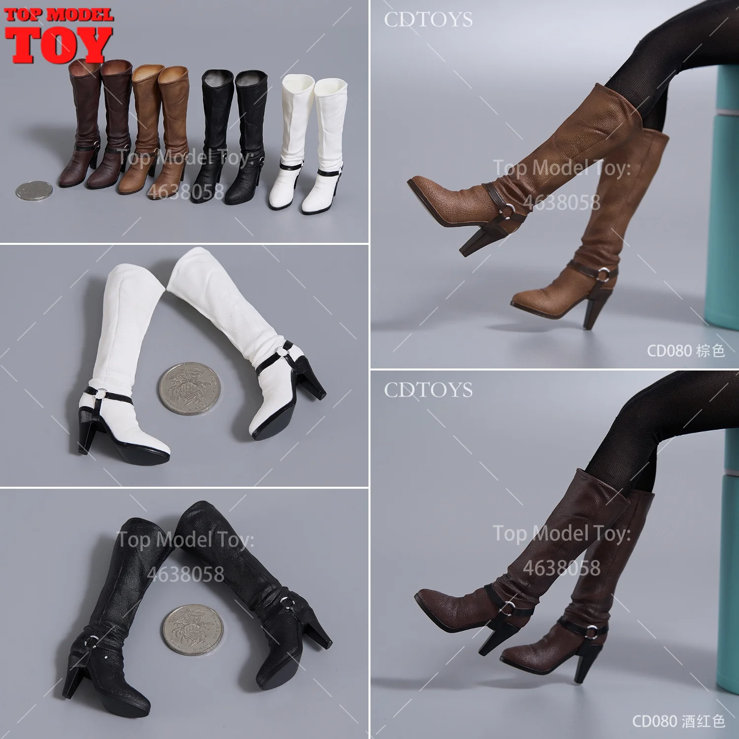 cdtoys CD080 Solide High Heels im Maßstab 1:6, spitze Zehen, mittelhohe Stiefel, Schuhe, Modell für 12-Zoll-Soldatin-Actionfigur-Körperpuppen