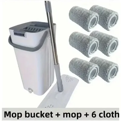 Bodenwischer mit Eimer, verdickt, nass und trocken, Lazy Flat Mop, Mikrofasertuch, Squeeze, Küche, Badezimmer, Mops, Bodenreinigung