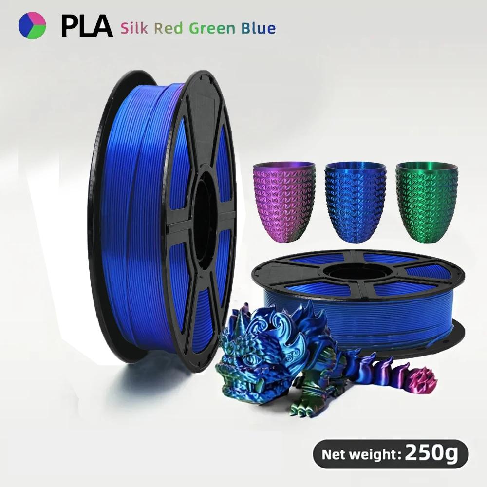 Dreifarbiges Seiden-PLA-Filament 1,75 mm 250 g, dreifarbiges Seiden-PLA-Filament, Regenbogen-PLA-Filament, ordentlich gewickeltes 3D-Drucker-Filament, Image