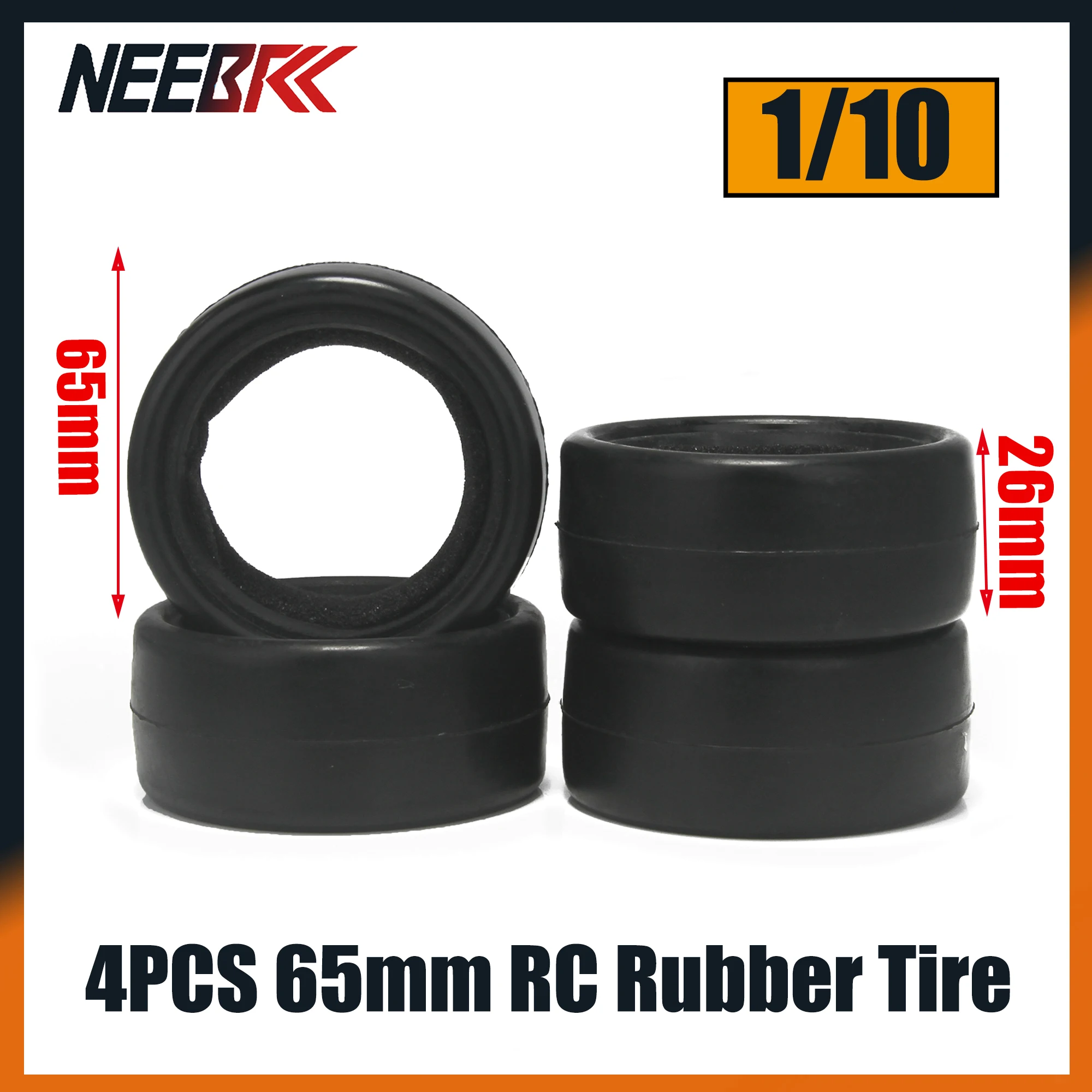NEEBRC 4PCS 1/10 65mm Racing Gummireifen Durchmesser 65mm Breite 26mm Rad für 1/10 RC on Road RV Racing Car 4WD HPI Wltoys Teil