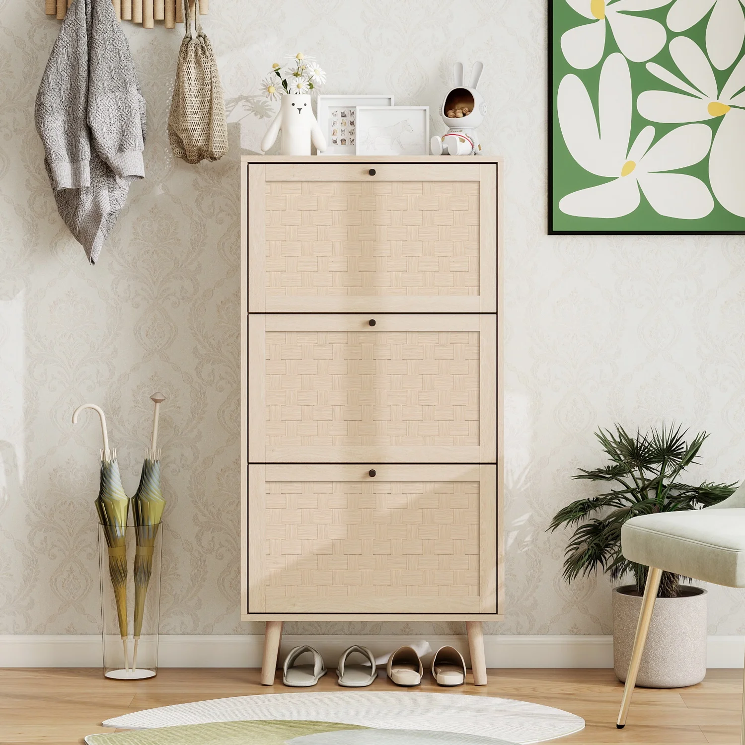 6-stöckiger Schuhschrank mit drei Ebenen, Schuhaufbewahrungsschrank im Boho-Stil für Eingangsbereiche, Flutensilien und ähnliche Räume, 60 x 24 x 121 cm Image