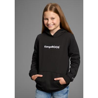 Kapuzensweatshirt KANGAROOS "Hoodie mit Logoprint", Mädchen, Gr. 152/158, schwarz, Sweatware, Obermaterial: 60% Baumwolle, 40% Polyester, bedruckt, modisch, Basic hüftlang, Langarm Bündchen, Sweatshirts, Langarm, bedruckt, aus Sweatware mit... Image