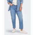 High-waist-Jeans ONLY CARMAKOMA "CAREMILY STRETCH HW ST AK DNM CRO005", Damen, Gr. 54, Länge 32, blau (medium blau denim), Denim/Jeans, Obermaterial: 99% Baumwolle, 1% Elasthan, unifarben, modisch, gerade, Jeans