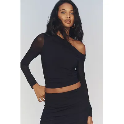 By Anthropologie Mesh Long-Sleeve Asymmetric Top