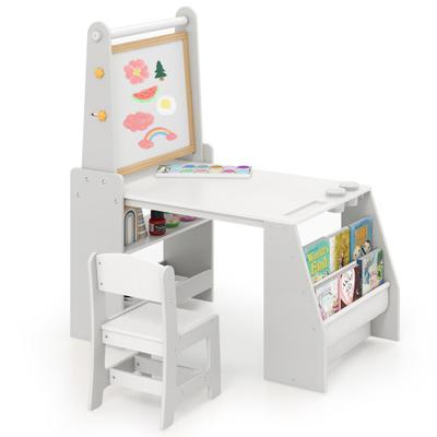 Costway Kids Art Table and Chair Set with Easel and Chair for Drawing Reading-Grey