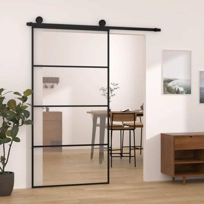 Schiebetür mit Beschlag 102,5x205 cm ESG-Glas & Aluminium - Vidaxl Image