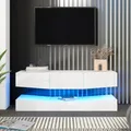 Meuble TV suspendu à haute éclat, banc TV avec éclairage LED, armoire TV, support TV flottant mural suspendu