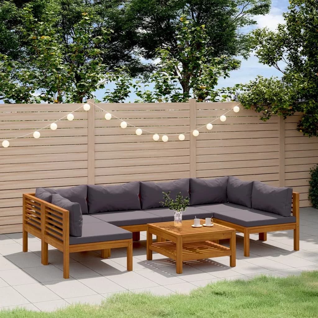 Ensemble de salon de jardin 7-tlg. Avec table basse en bois massif d'acacia-Robust & Durable pour terrasse/jardin