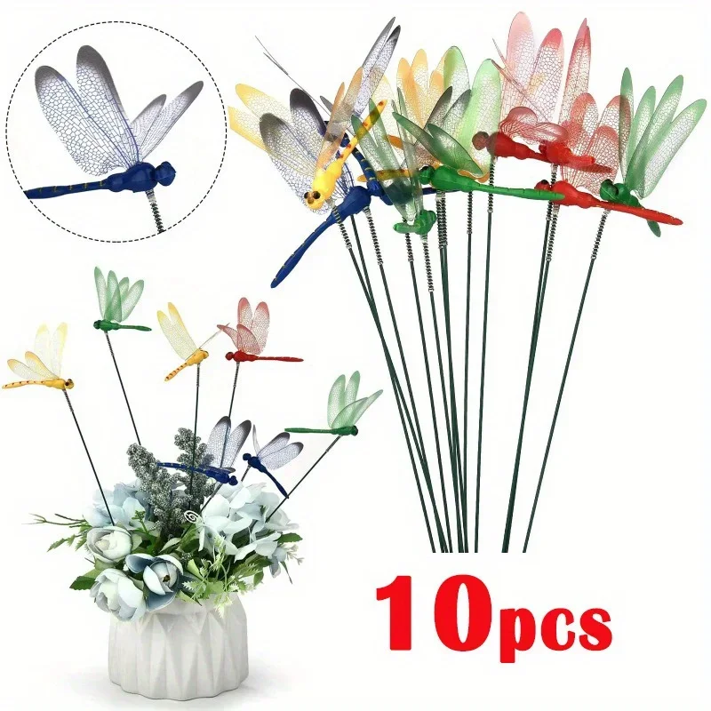 Simulation de pot de fleurs de jardin, 10 pièces, coupures de libellule, couleur 3D, simulation de libellule, décoration de jardin extérieur de cour