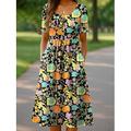 Damen Midikleid Strickkleid Freizeitkleid Sommerkleid A Linie Kleid Urlaub Lässig Strand Ferien Normale Passform Blumen Grafik Kurzarm Rundhalsausschnitt Schwarz Rote Orange Beige Sommer Frühling