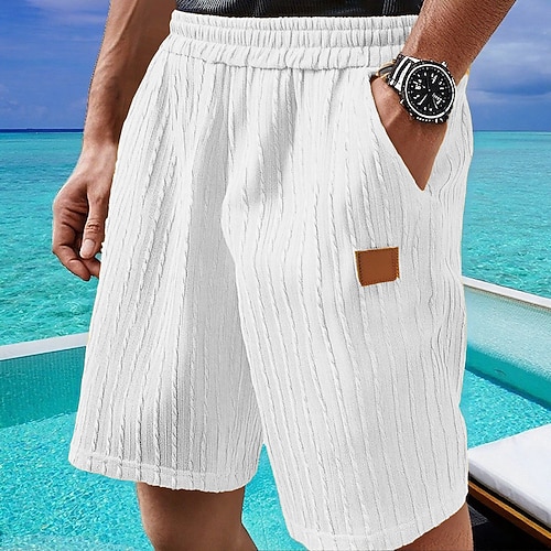 Herren Shorts Sommershorts Freizeitshorts Tasche Elastischer Bund Jacquard Einfach Komfort Atmungsaktiv Kurz Outdoor Urlaub Sport Lässig Schwarz Weiß Image