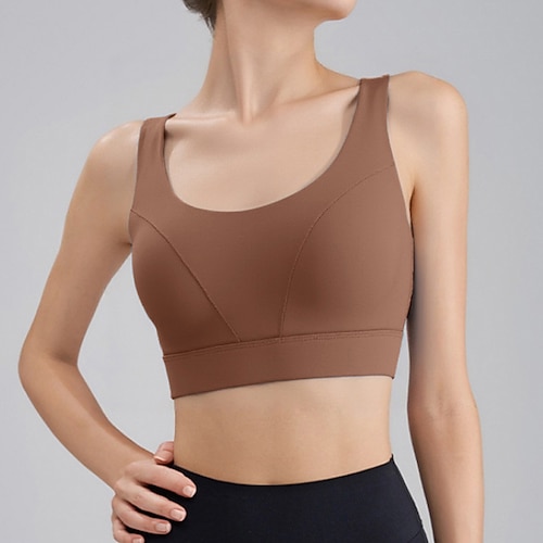 Damen Trainings-Tanktops Sport-BH Unterwäsche Medium Unterstützung Atmungsaktiv Bürgellos Gefüttert Einfarbig Sport Sportkleidung Weiß Blau Fitnessstudio Fitness Yoga Image