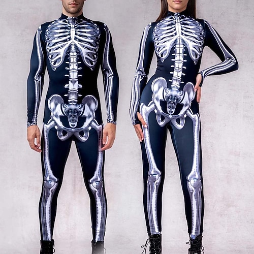 Karneval 2026 Totenkopf Bodysuits Halloween-Gruppen-Paarkostüme Ganzkörper-Catsuit Gruseliges Kostüm Erwachsene Kinder Alle Halloween Karneval Tag der Toten Club Party Leistung Einfache Image