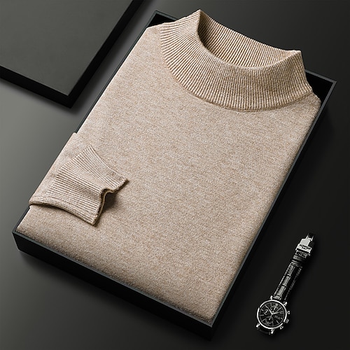 Herren Weihnachtspullover Pullover Strickpullover Gerippt Stricken Normale Oberteile Gestrickt Einfach Hoher Ausschnitt Mode Basic Urlaub Alltagskleidung Bekleidung Herbst Winter Kamel Wein S M L Image