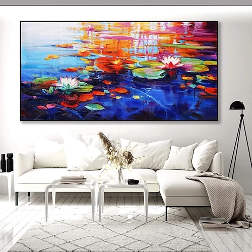 handgefertigte Ölgemälde Leinwand Wandkunst Dekoration moderne abstrakte Lotusteichlandschaft für Wohnzimmer Wohnkultur gerolltes rahmenloses ungedehntes Gemälde Image