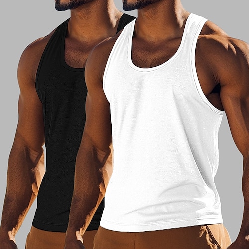 Herren Tank Top Weste Unterhemd Ärmelloses Shirt Ärmellos Rundhalsausschnitt Sommer Einfarbig Einfach Mode Klassisch Lässig 2 teilig Mehrfachpackung Straße Lässig Sport BlauHellblau Königsblau Image