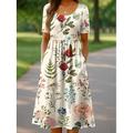 Damen Midikleid Strickkleid Freizeitkleid Sommerkleid A Linie Kleid Urlaub Lässig Strand Ferien Normale Passform Blumen Grafik Kurzarm Rundhalsausschnitt Schwarz Rote Orange Beige Sommer Frühling