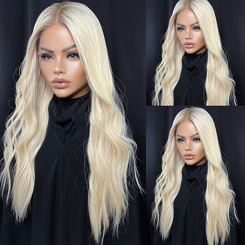 Aschblonde 5x5 Verschlussperücken 13x4 Lace Front Perücke brasilianisches Haar gewellte Echthaarperücke mit Babyhaar natürlicher Haaransatz 100% Echthaar ohne Klebstoff vorgezupft für Frauen Image