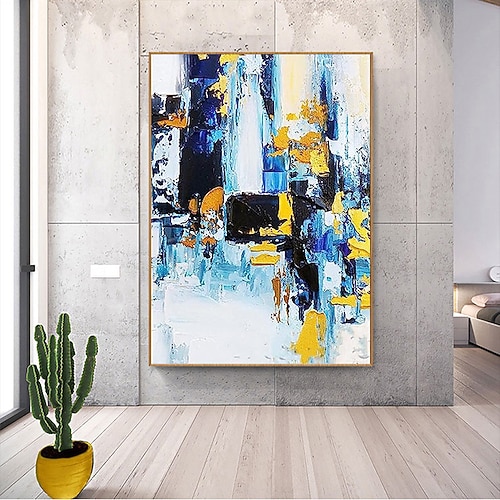 handgefertigtes großes abstraktes Ölgemälde mit Goldfolie auf Leinwand, modernes ungerahmtes Gemälde, Wandkunstbild für die Inneneinrichtung Image