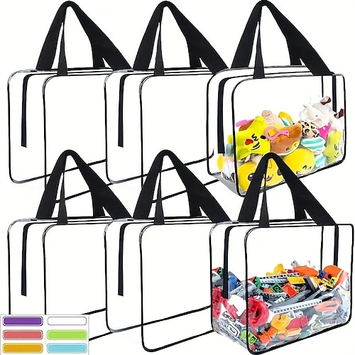 6er-Pack transparente Aufbewahrungsbeutel aus PVC mit Reißverschluss, wiederverwendbare Organizer-Taschen mit großem Fassungsvermögen für die Aufbewahrung zu Hause, auf Reisen, am Strand und zum Image