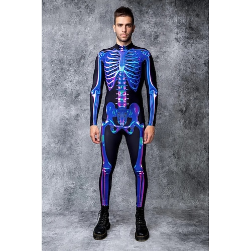 Totenkopf Skelett Bodysuit Halloween Gruppenkostüme Paarkostüme Ganzkörper-Catsuit Gruselkostüm Herren Damen Jungen Kinder Erwachsene Performance Party Club Halloween Karneval Tag der Toten einfach Image