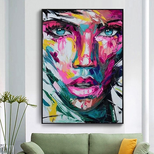 handgemaltes Francoise Nielly-Gesichtsölgemälde, Wandkunst, Bild, Porträt, Spachtel, Leinwand, Acrylstruktur, bunt, kein Rahmen, Heimkunst Image