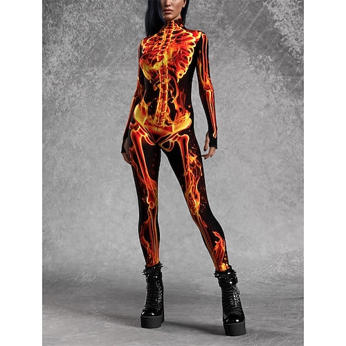 Karnevalskostüm 2026 Totenkopf Karneval Bodysuit Ganzkörper-Catsuit Gruseliges Kostüm Kinder Erwachsene Herren Damen Jungen Halloween Karneval Tag der Toten Club Party Leistung Einfaches Image