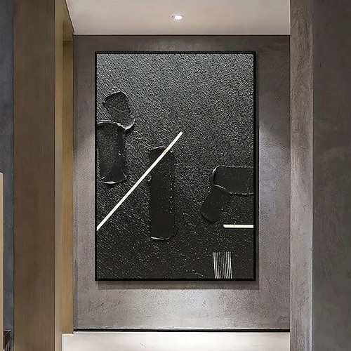 handgefertigtes Ölgemälde auf Leinwand, Wandkunst, Dekoration, schwarz, mattierte Textur, schlicht, abstrakt, für die Inneneinrichtung, gespannter Rahmen, hängendes Gemälde/gerolltes, rahmenloses, Image