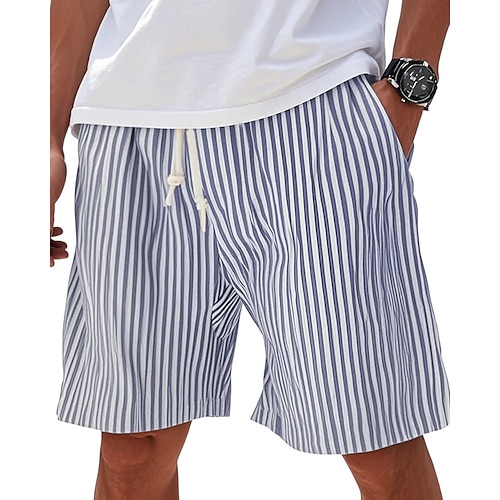 Herren Shorts Sommershorts Freizeitshorts Kordelzug Tasche Elastischer Bund Gestreift Komfort Atmungsaktiv Kurz Outdoor Urlaub Sport Lässig Blau Schwarz Image