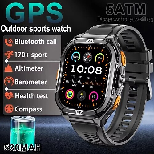 X5 Smartwatch 1.96 Zoll Smartwatch Fitnessuhr Bluetooth Anruferinnerung Aktivitäts-Tracker Herzschlagmonitor Sitzende Erinnerung Finden Sie Ihr Gerät Kompatibel mit Android iOS IP68 Herren GPS