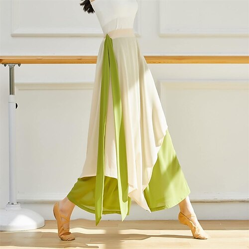 Leggings mit Rock für Damen, Yogahosen, dehnbare Ballett-Tanz-Leggings, Chiffon-Strumpfhose mit Rock für Ballett, Latein, Salsa, Tango Image