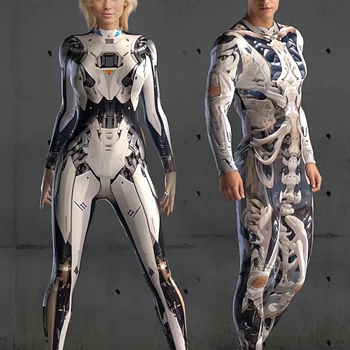 Karneval 2026 Totenkopf Cyborg Bodysuits Halloween-Gruppen-Paarkostüme Ganzkörper-Catsuit Gruseliges Kostüm Erwachsene Kinder Alle Halloween Karneval Tag der Toten Club Party Leistung Einfache Image