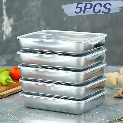 5-teilige Vorratsbehälter aus Edelstahl mit luftdichten Deckeln, stapelbares Küchen-Organizer-Set für Salat, Obst und Essenszubereitung, kühlschrankfest, gefriergeeignet,